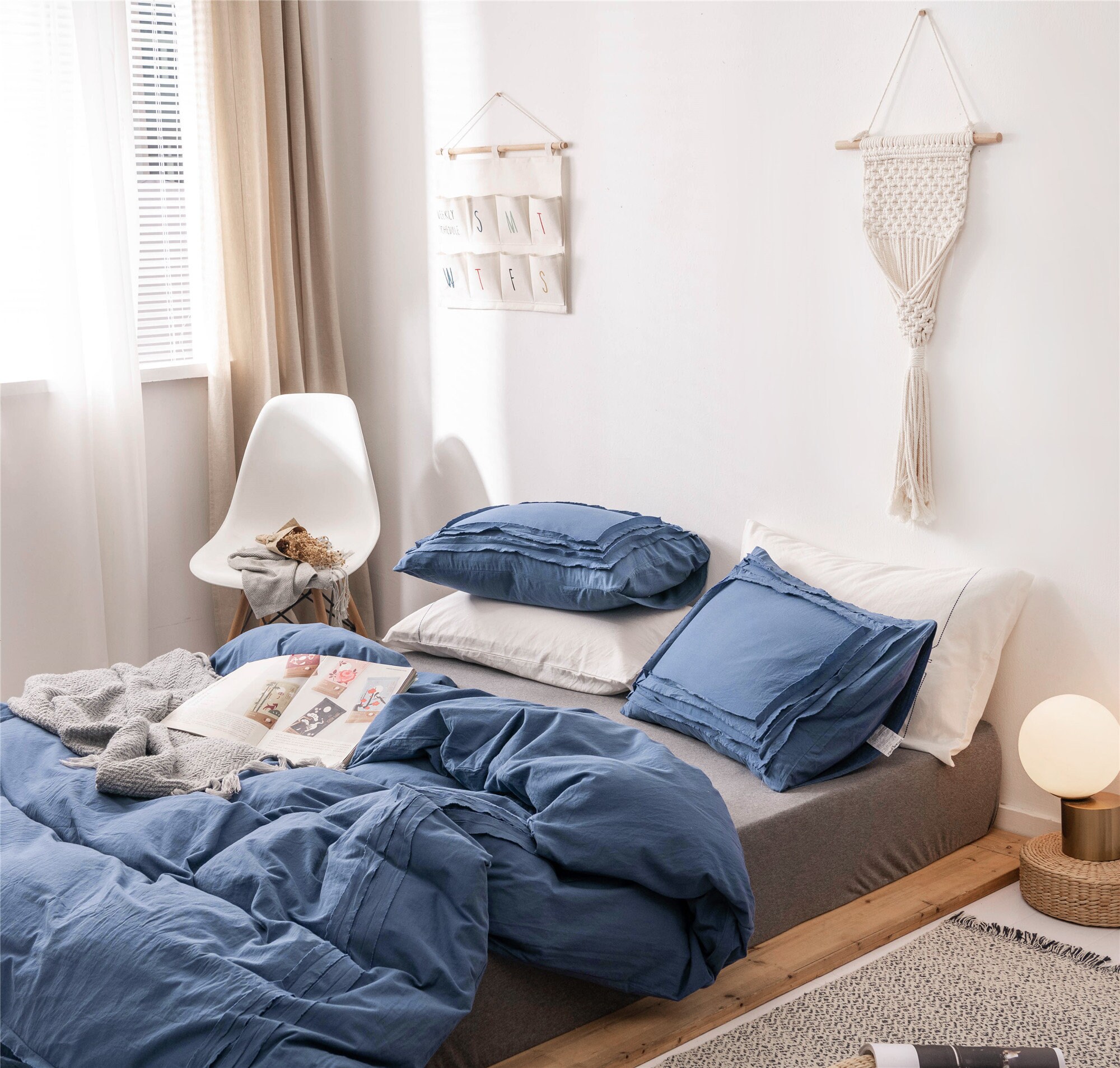 Navy Blue Cotton Duvet Cover Bordered Pure Blue Comfortable - Etsy