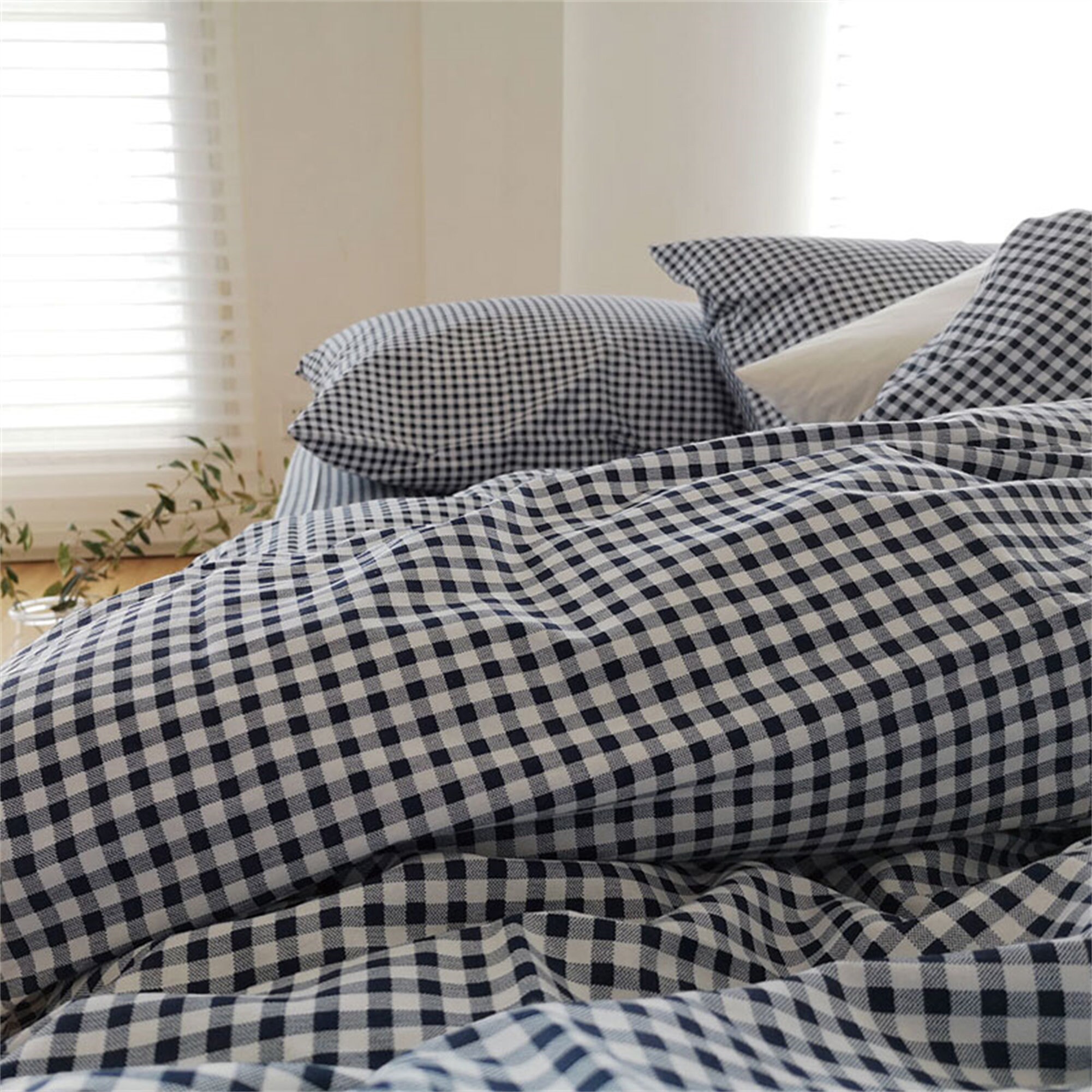 Classic Navy Blue Gingham Duvet Cover Navy Lattice Duvet Etsy