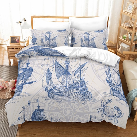 3D Sailing Boat Duvet Cover Bedding Set Pillowcases Comforter Cover Bedclothes