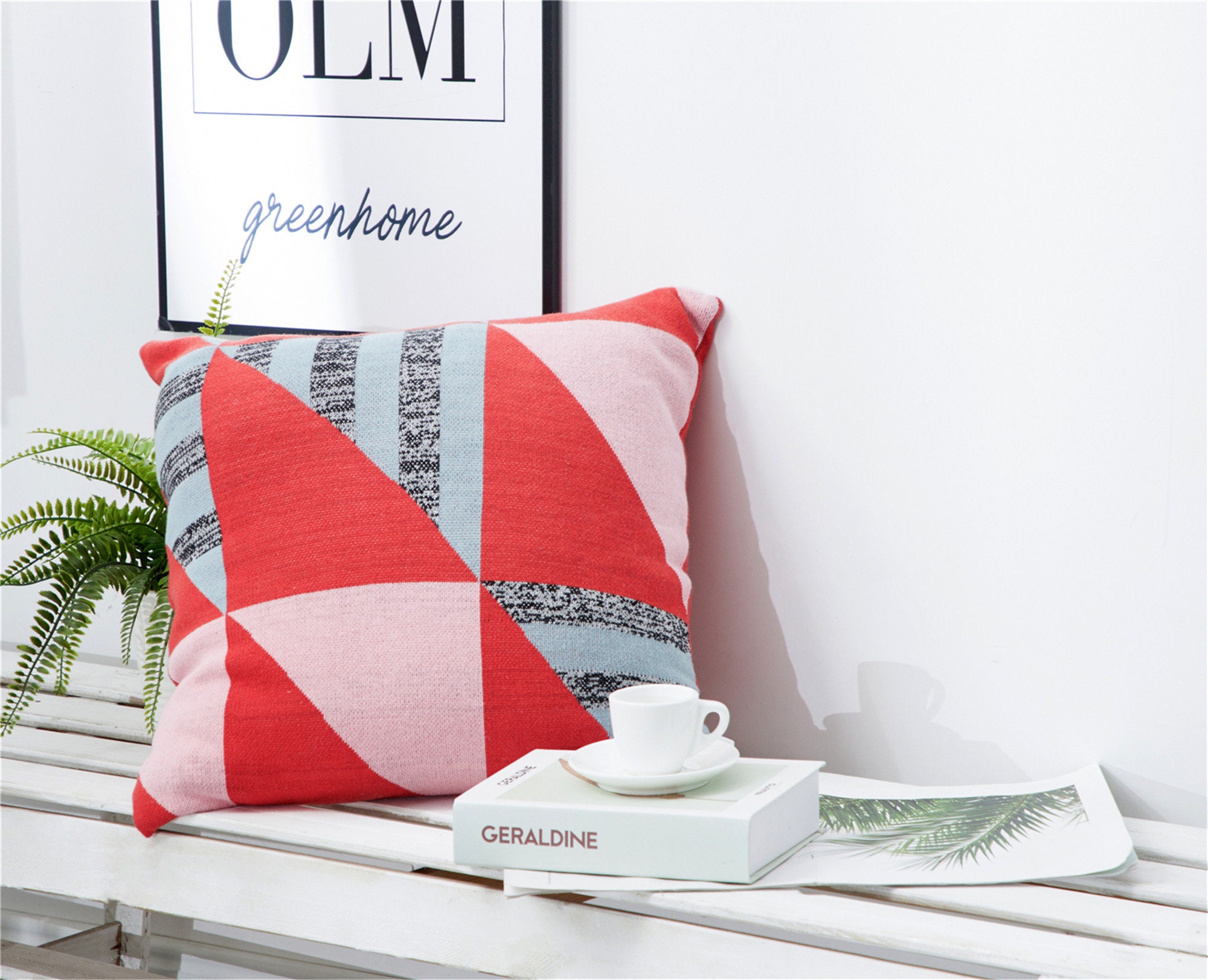 Rouge 18x18 Coton Tricot en Tricot Géométrique Jacquard Pillow Cover Rayé Helloween Covers Flower Ki