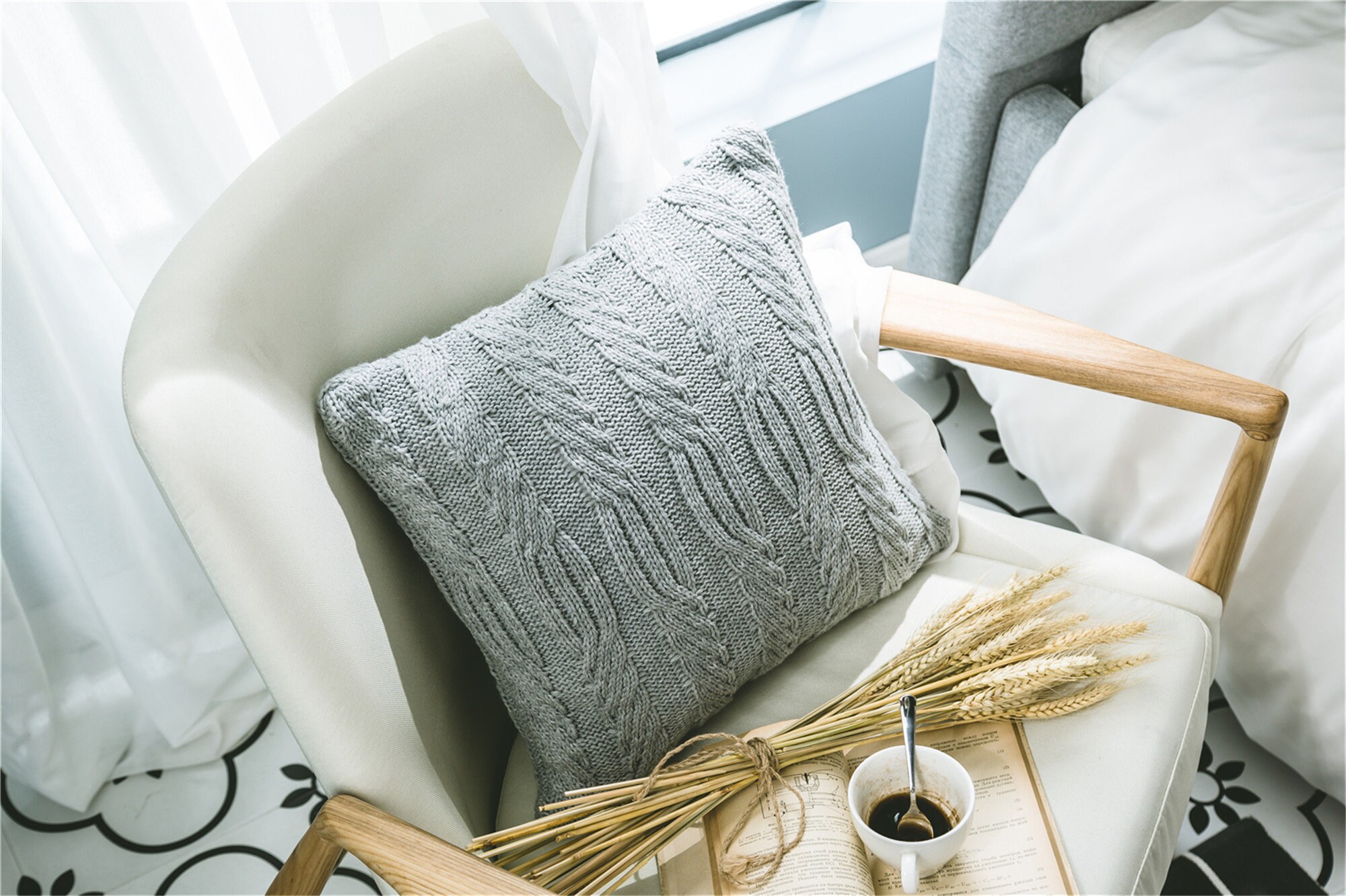 Cotton Throw Pillow Cover Gray Woolen Yarn Knitted Home Soft Assembly Case Nordic Photography Props