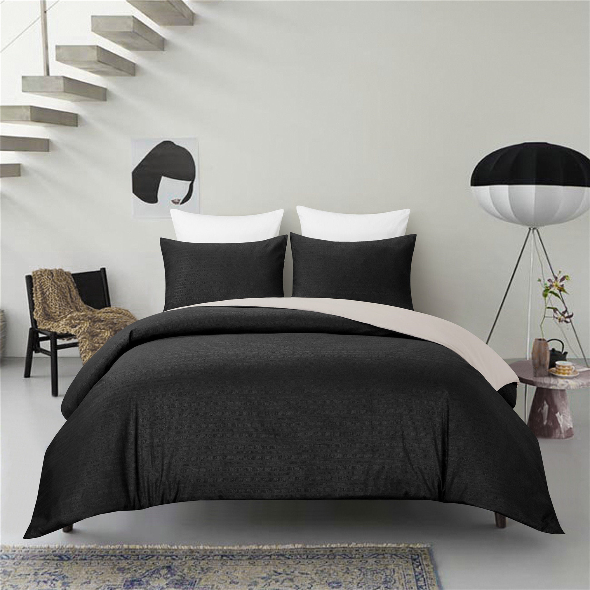 Black Duvet Cover Pillow Cases Comforter Cover Set Warm Etsy