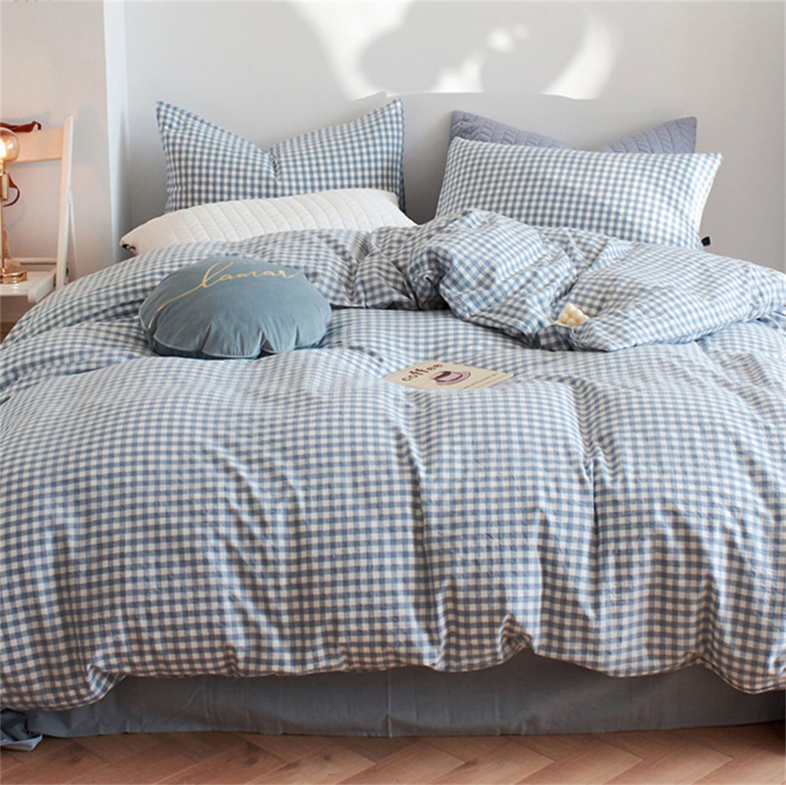 Light Blue Plaid Soft Bedding Sets 100 Cotton Concise Style Etsy Australia