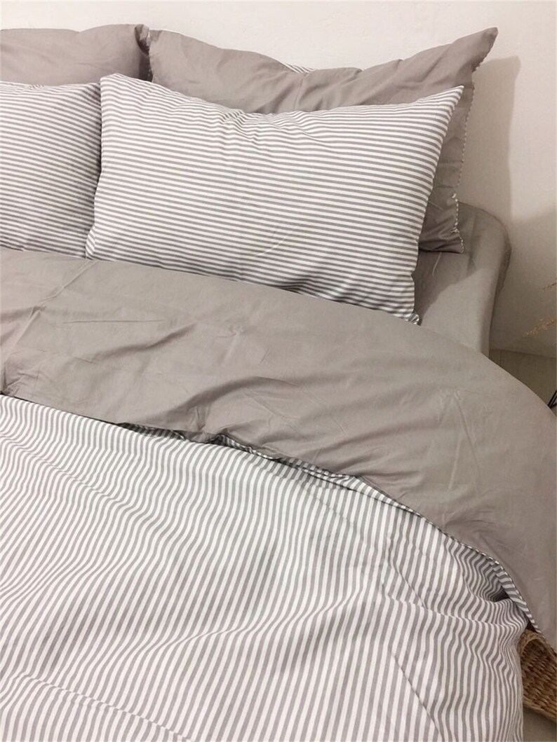 Pinstripe Duvet Cover Gray Striped Duvet Covers Nature 100 Etsy