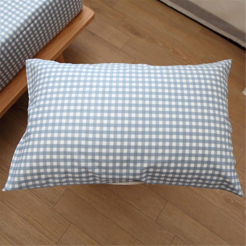 Light Blue Plaid Soft Bedding Sets 100 Cotton Concise Style Etsy