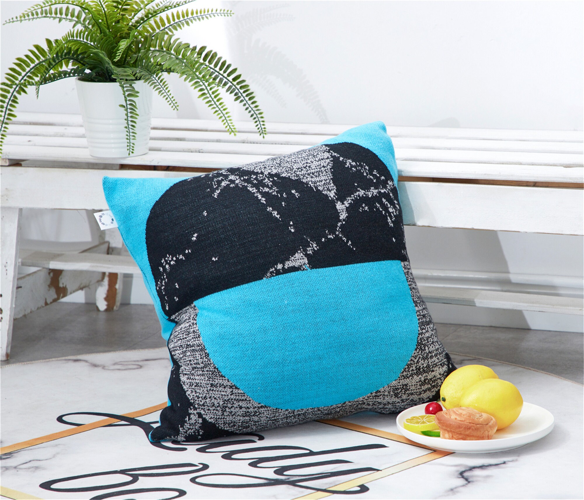 Blue Cotton Knit Geometric Jacquard Pillow Cover 18x18 Helloween Covers Flower Kids Throw Case Sofa 