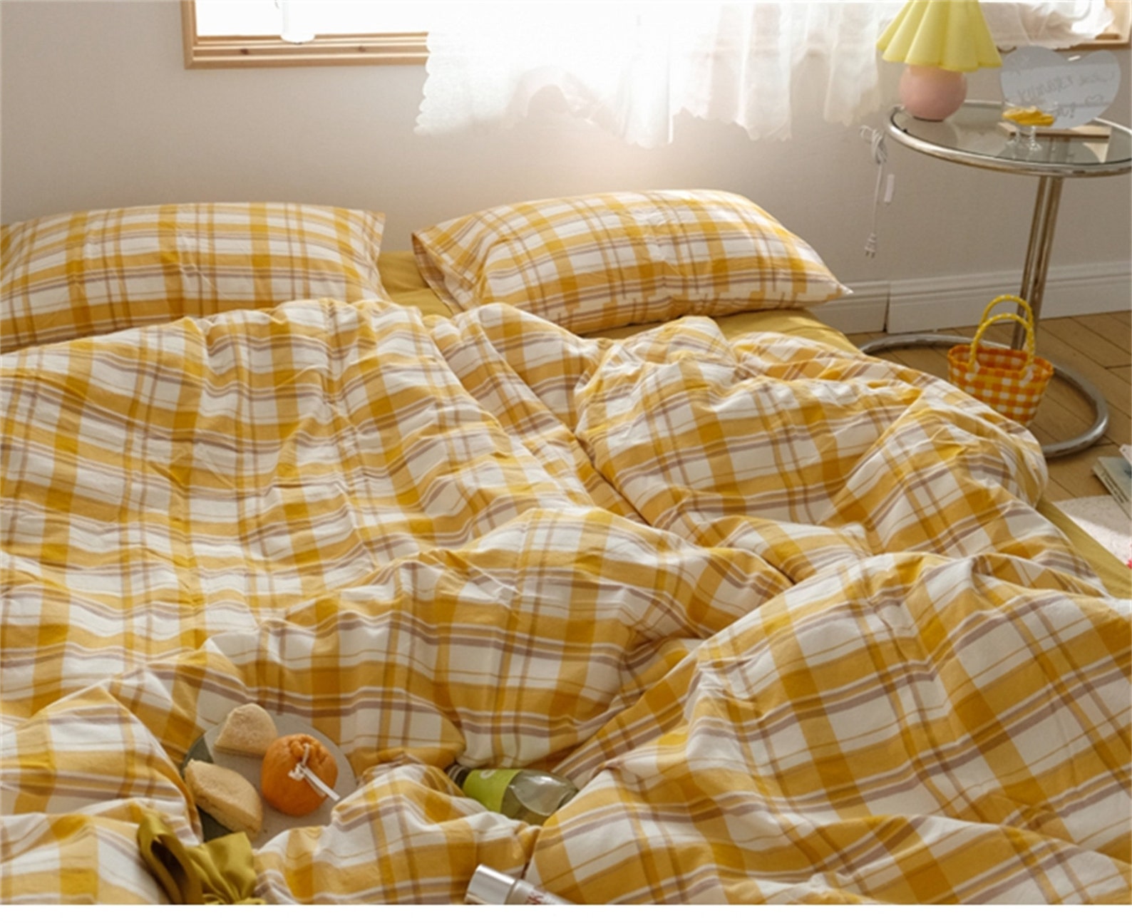 Mango Yellow Gingham Bedding Sets Soft Washed Cotton Cozy Etsy