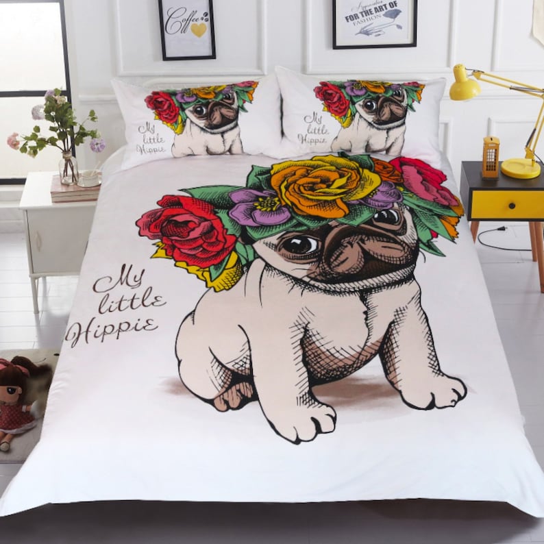 Personality High Quality Bedding Sets 3D Lovely Pug Duvet Cover with YKK Zipper 3 Piece Lightweight Kids Quilt Cover Set Bedroom Decoration