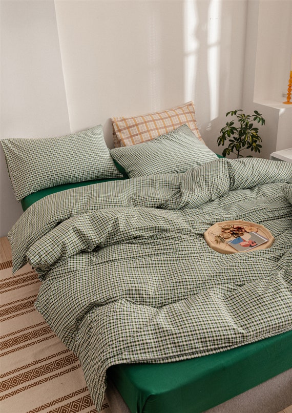 Concise Style Cute Mint Green Lattice Duvet Cover Set 100 Etsy