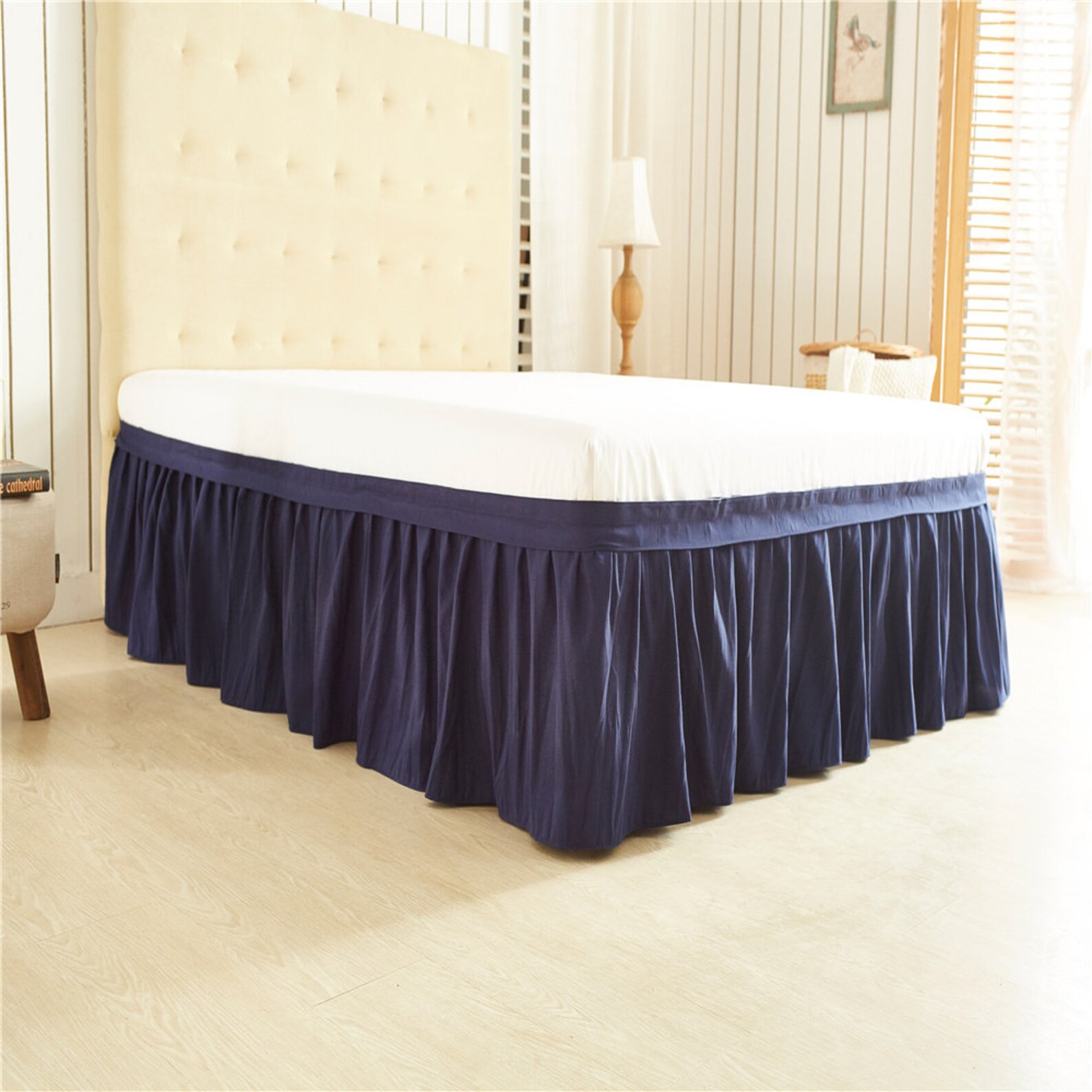 Navy Blue Bed Skirt Shabby Chic Bedding Natural Colors Bedding Etsy