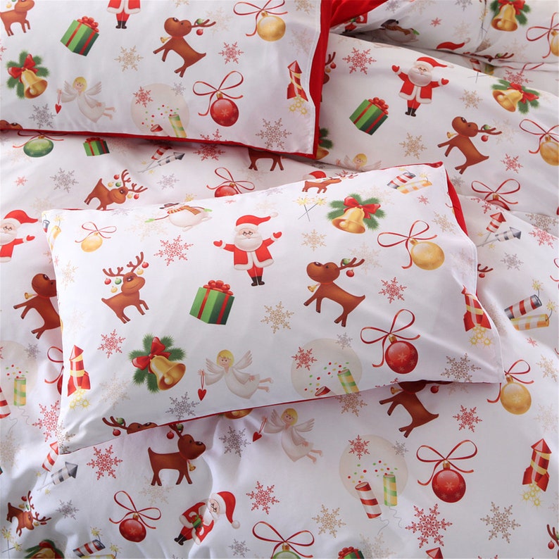 Cute Christmas Duvet Cover Set White Red Pillowcases Santa Etsy