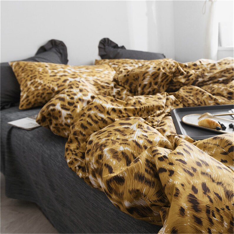 Golden Leopard Print Duvet Cover Set 100 Cotton Comfortable Etsy