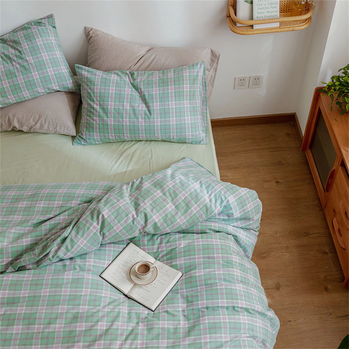 Lime Pink Plaid Bedding Sets 100 Cotton Cozy Duvet Etsy