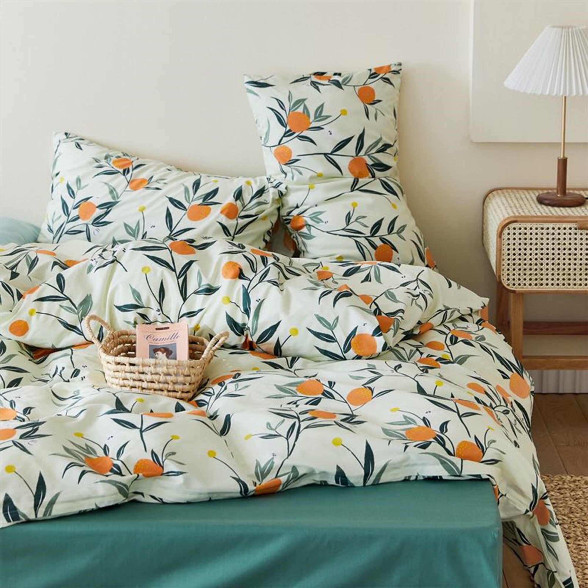 Oranges Duvet Cover Green Leaves Duvet Covers Plants Floral Etsy