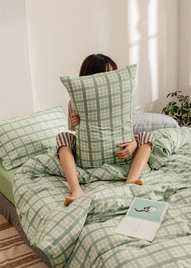 Mint Green Lattice Duvet Cover Set 100 Cotton Comforter Cover Etsy