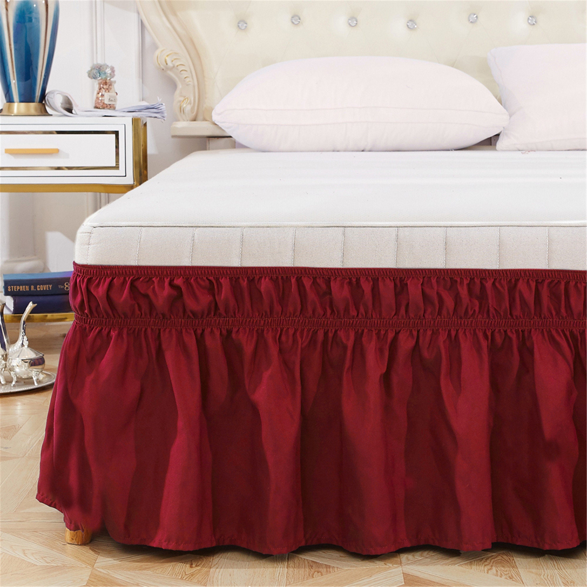 Wine Red Bed Skirt Shabby Chic Bedding Natural Colors Red Dust Etsy