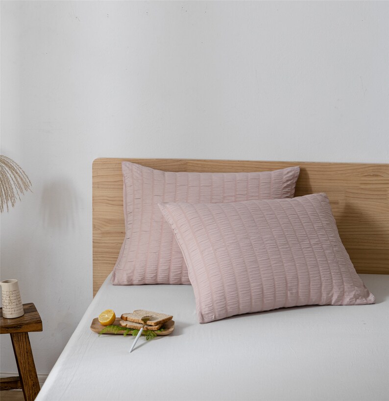 Dusty Pink Bedding Sets Seersucker Duvet Cover Set Pleated Etsy