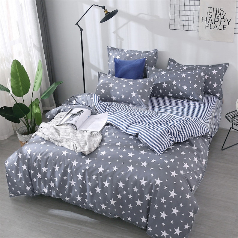 Modern Stars Duvet Cover Set Gray Duvet Cover Stars Winter Etsy