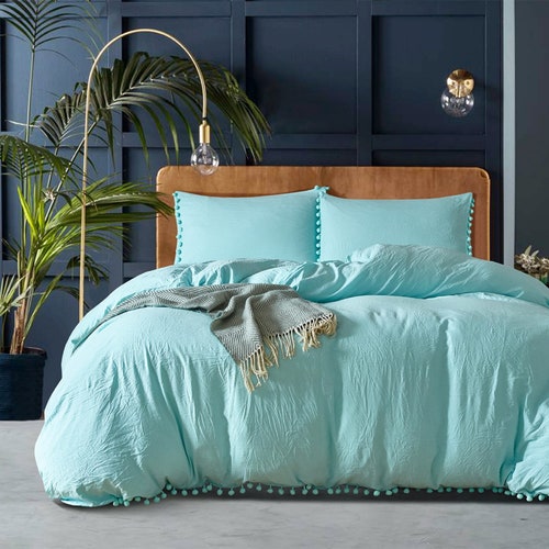 Natural Aqua Green Duvet Cover Washed 