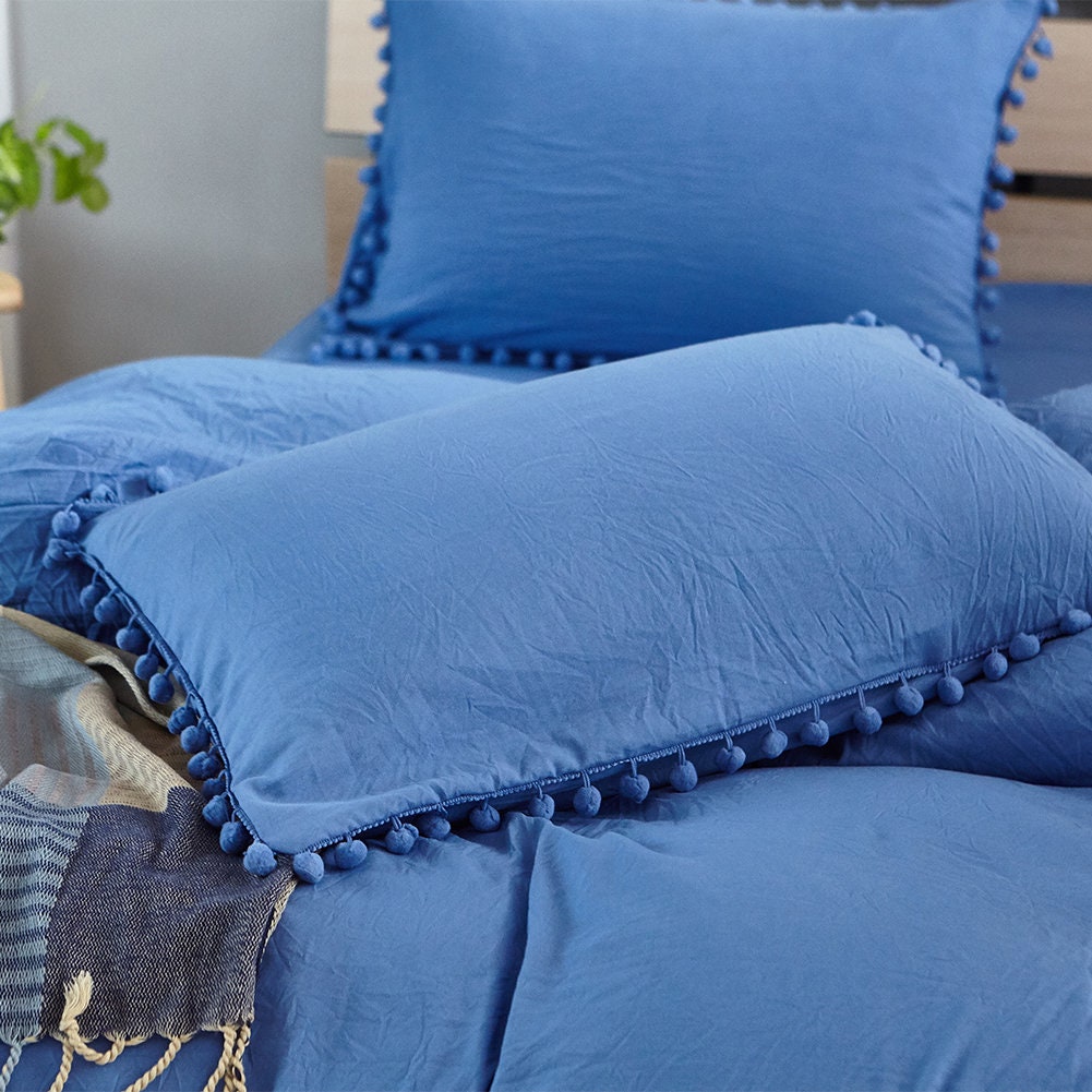 Natural Ocean Blue Duvet Cover Washed Comforter Cover Etsy