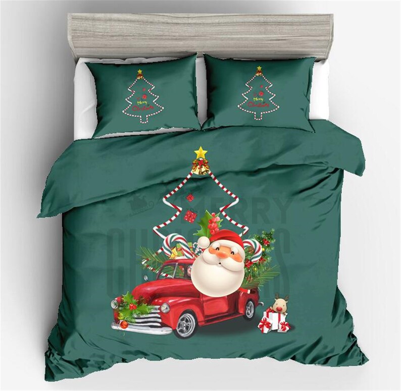 Christmas Themed Duvet Cover Green Red Set Atlanta Mall Snow Car Deer S shipfree