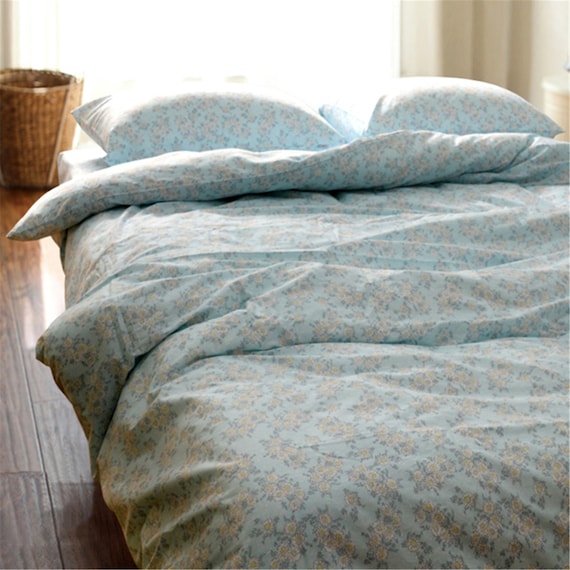 Elegant Daisy Duvet Cover Set, Light Blue And Grey Bed Sets Canada