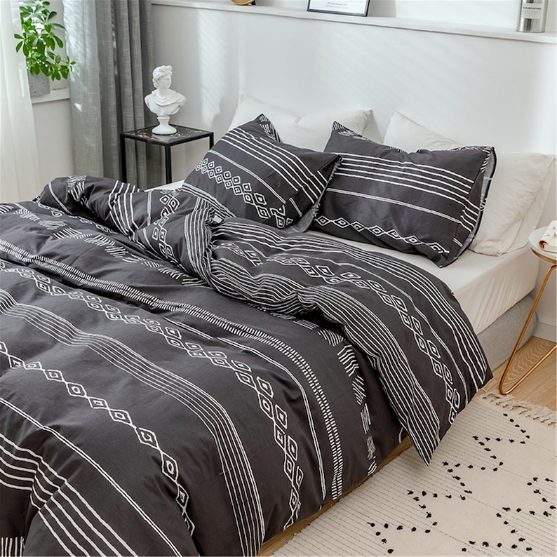 Black Reversible Quilt Cover Stripe 100 Cotton Duvet Cover Etsy