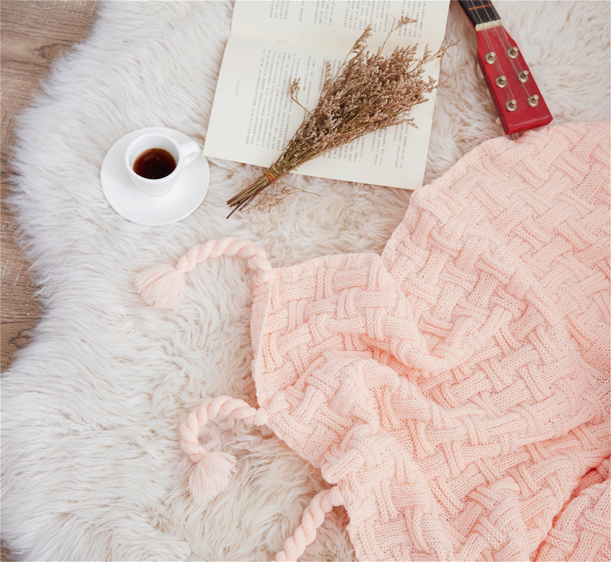 Light Pink Throw Blanket 51x63 Woven Tassel Etsy