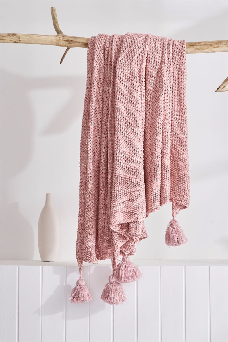 Cotton Knitted Blanket Pink Pompom Knitted Wool Sofa Blanket Etsy