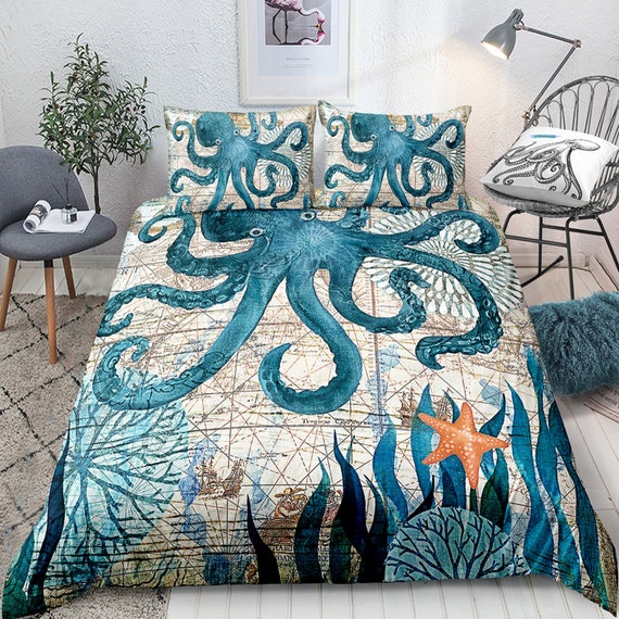 Vintage Ocean Duvet Cover Octopus Cartoon Quilt Cover KIDS - Etsy Vintage Ocean Duvet Cover Octopus Cartoon Quilt Cover KIDS - Etsy