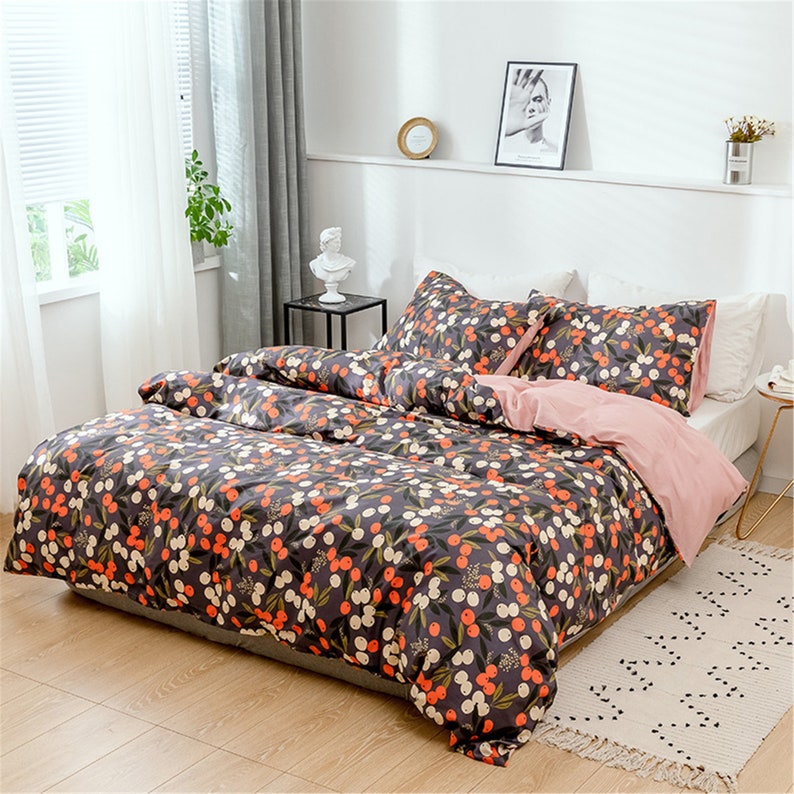 black Quilt Cover Stripe 100/% Cotton Duvet Cover Comforter Quilt Cover Home Bedding Sets Warming Bedroom rich fruits Twin Queen King