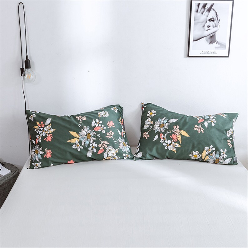 Olive Green Floral Quilt Cover 100 Cotton Duvet Cover Etsy