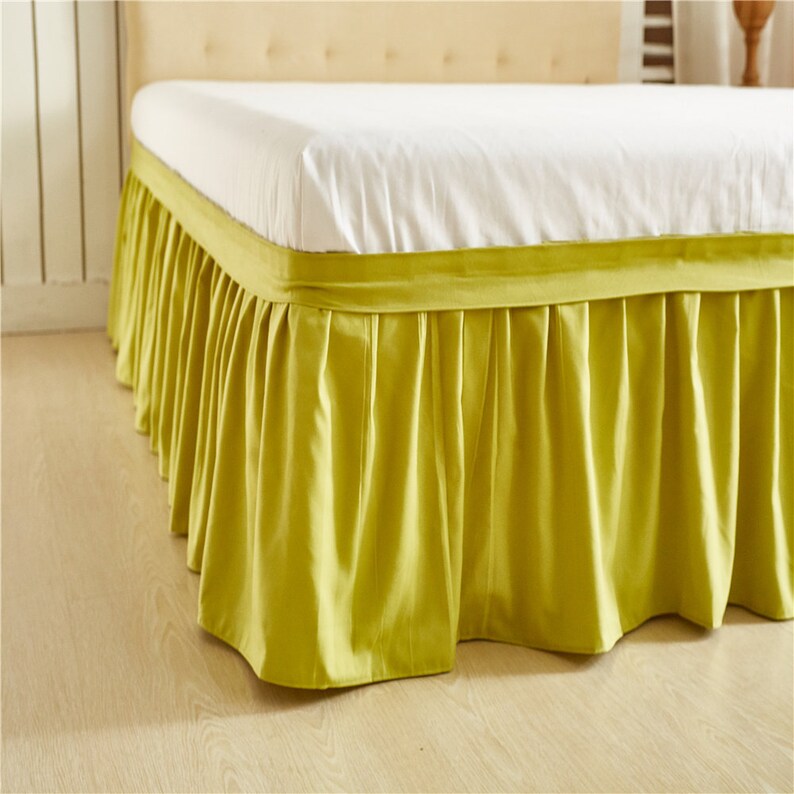 Lemon Yellow Green Bed Skirt Shabby Chic Bedding Natural Etsy