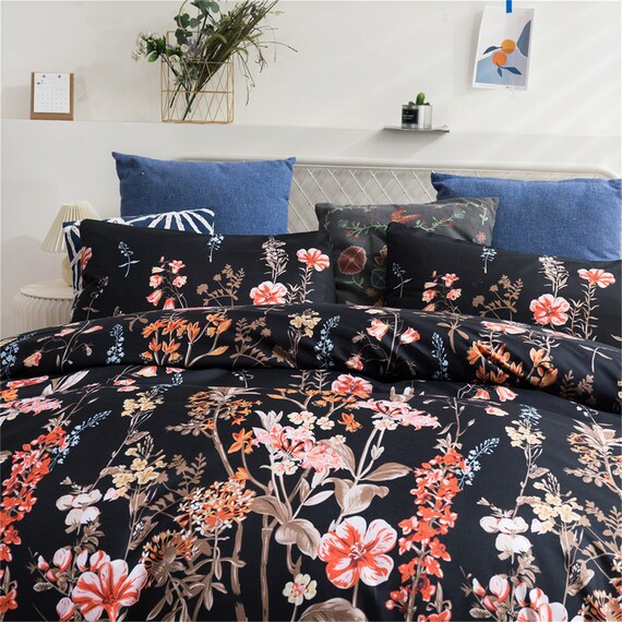 HELEN BLACK DUVET COVER WITH PILLOW CASE QUILT COVER BEDDING SET ALL SIZE 