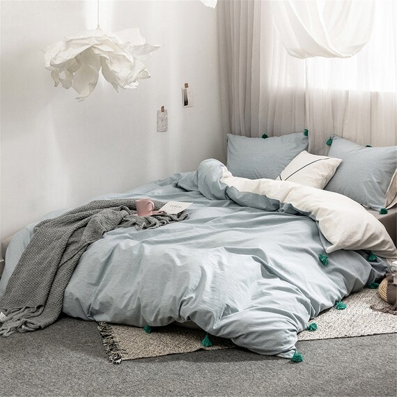 Bohemian 100% Cotton Slap-up Reversible Super Soft Duvet Cover Sets Tassel Pendant Striola Comforter Quilt Cover Boho Fancy Holiday Gifts