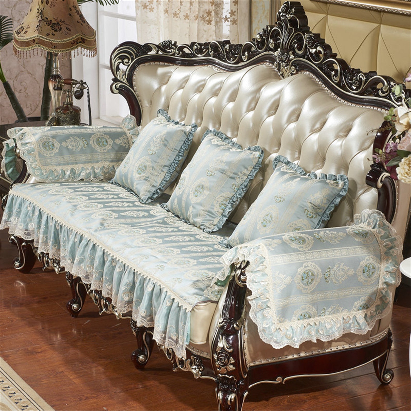 Glossy Silklike Sofa Cover Handmade 2/3 Seater Lace Floral Etsy