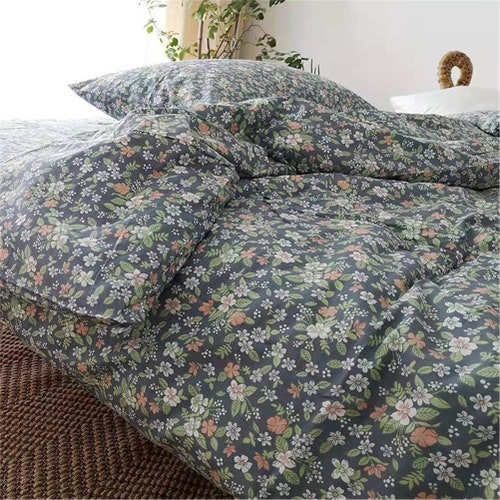 Dark Green Duvet Cover Floral Duvet Covers Plants Leaves 100 Etsy