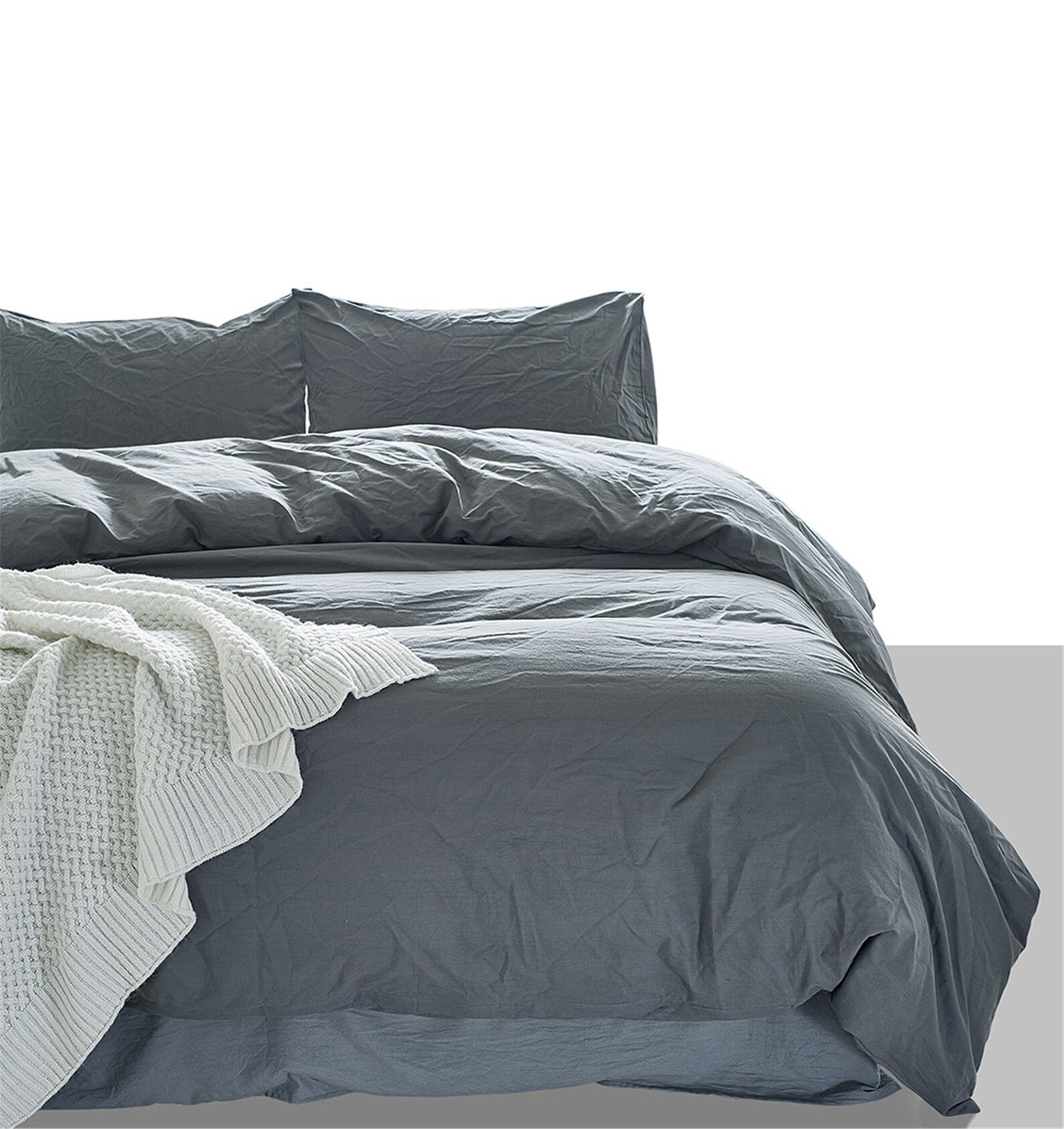 Gray Washed Cotton Duvet Cover Set Solid Color Dark Gray Etsy