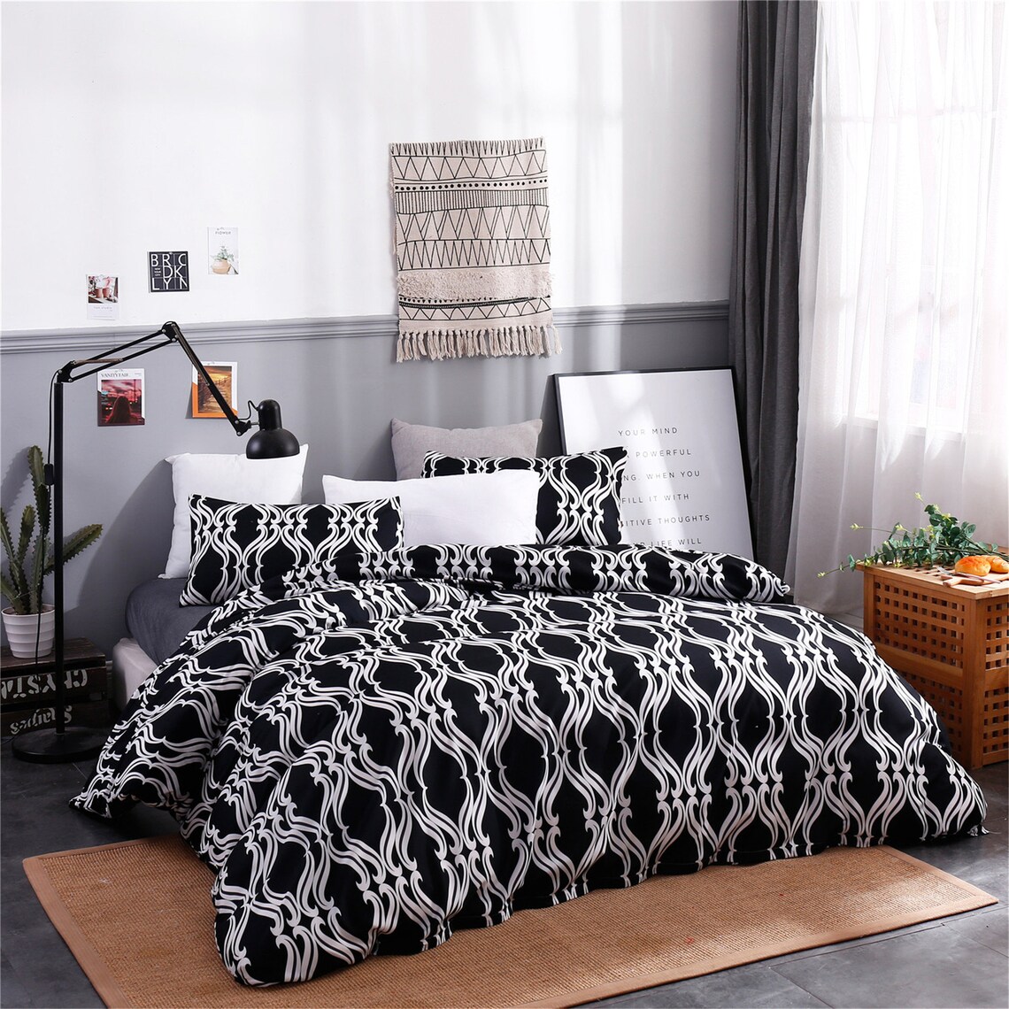 Black White Duvet Set Bohemian Decorative Pattern Highgrade Etsy