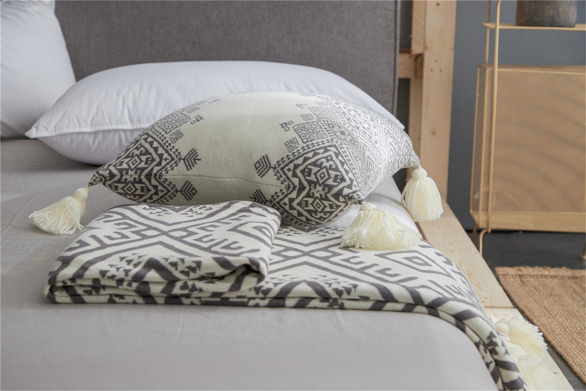 Concise Style Boho Cotton Jacquard Knitted Pillow Cover Gray Nordic American Home Decor Without Core