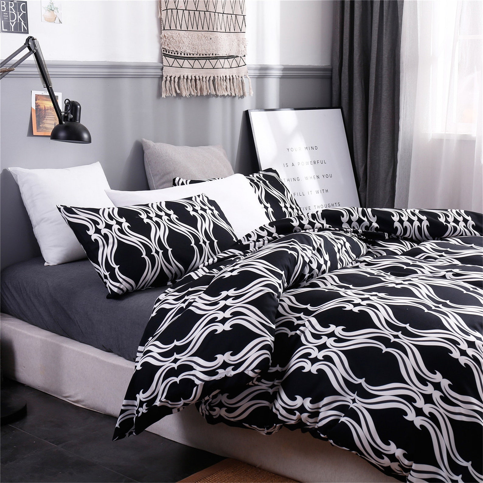 Black White Duvet Set Bohemian Decorative Pattern Highgrade Etsy