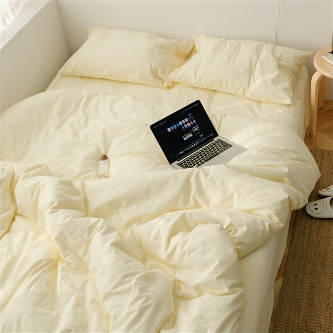 Light Yellow Cream Color Bedding Sets Solid Queen Duvet Cover Etsy