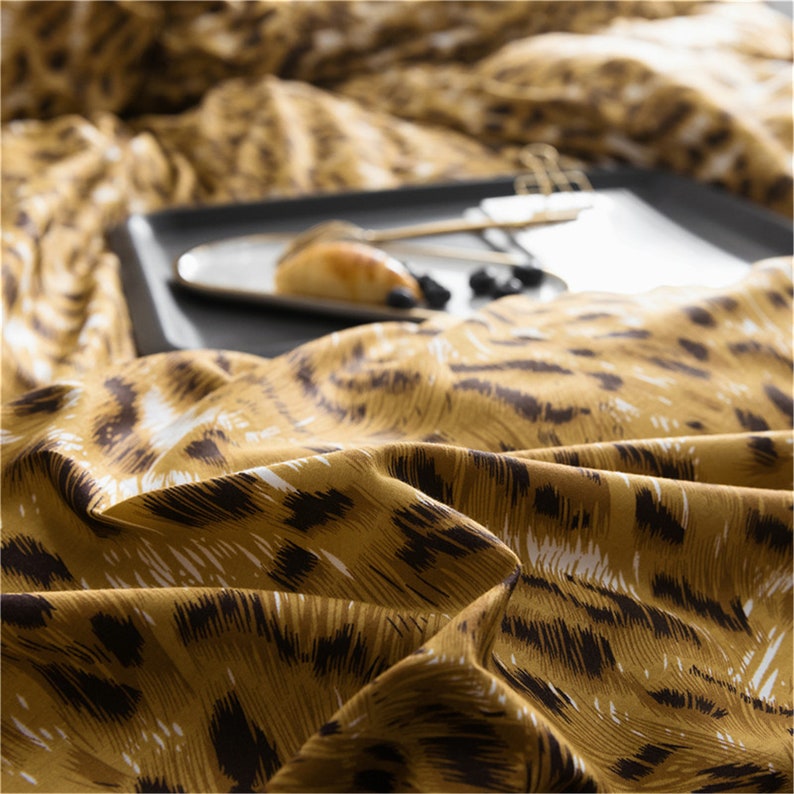 Golden Leopard Print Duvet Cover Set 100 Cotton Comfortable Etsy