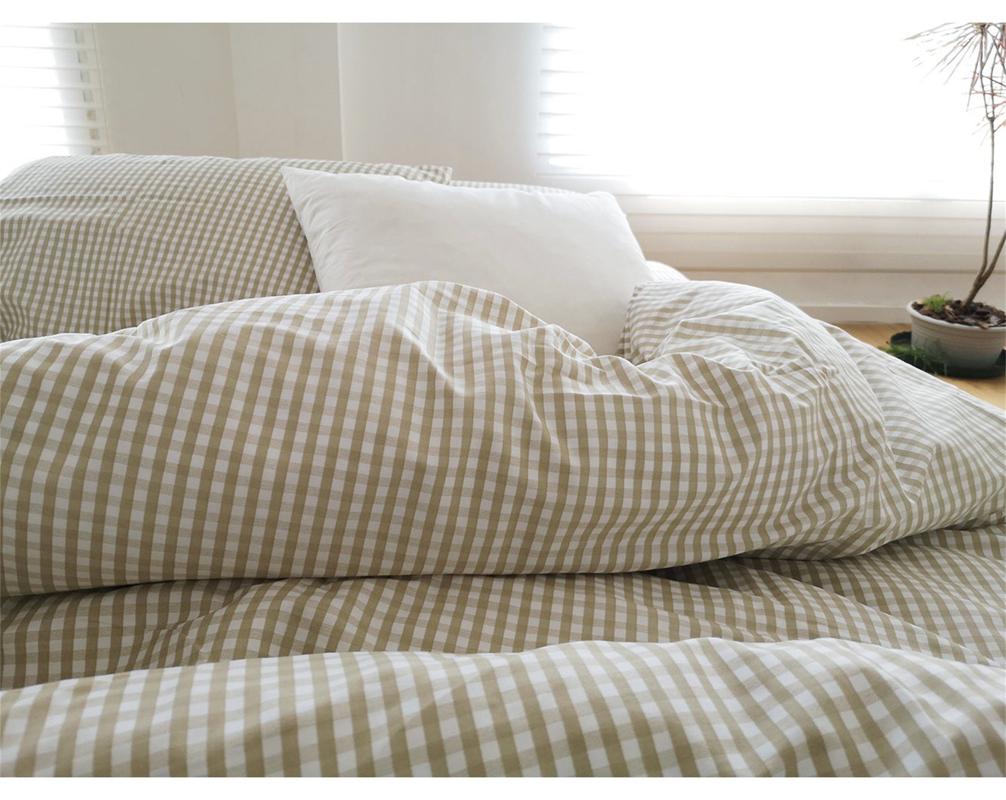 Classic Light Khaki Gingham Duvet Cover Beige Lattice Duvet Etsy