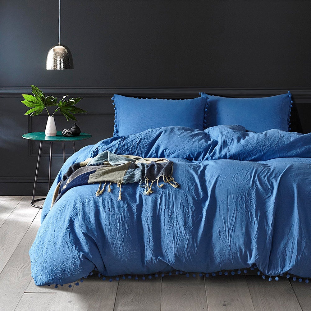 Natural Ocean Blue Duvet Cover Washed Comforter Cover Etsy