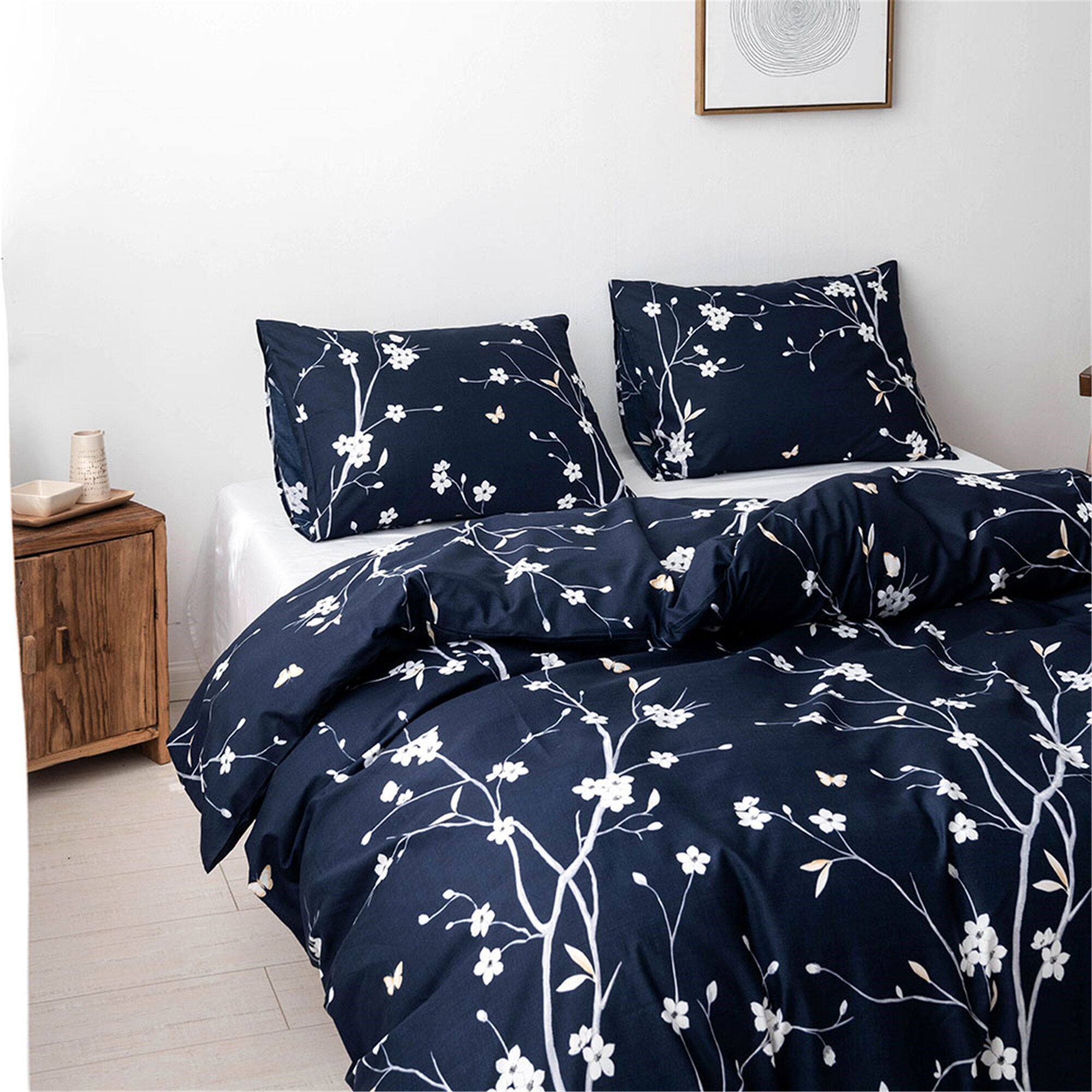 Navy Duvet Cover Set Flowers Comforter Cover Dorm Floral Etsy