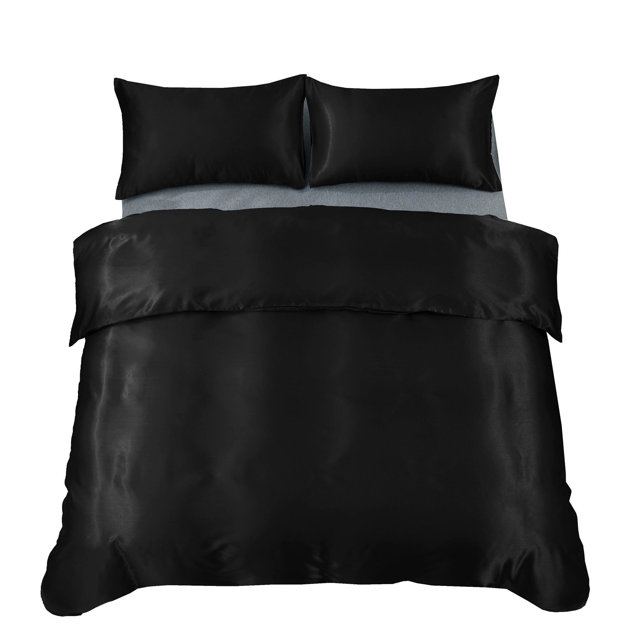 Black Silky Summer Duvet Cover Set Flat Fitted Sheets Smooth - Etsy