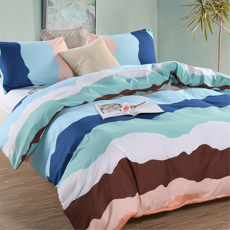Ocean Wavy Blue Gradient Duvet Cover Set Wave Pattern Warm Etsy