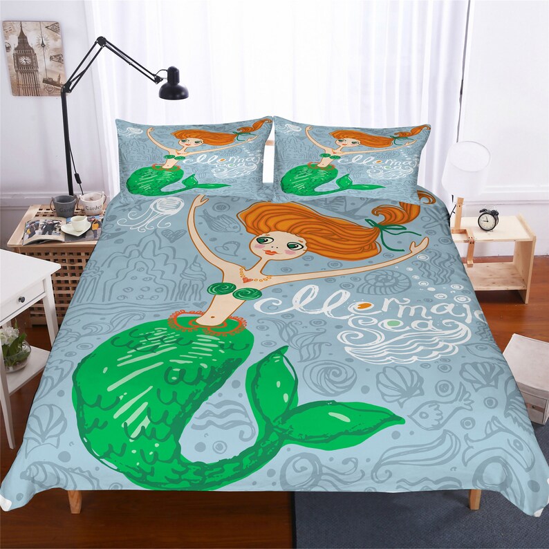 Cute Sea World Mermaid Duvet Cover Set Mermaid Quilt Comforter Etsy