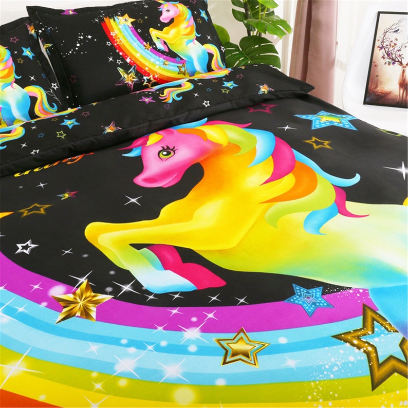 Rainbow Unicorn Duvet Cover Set Girls Kids Comforter Cover Etsy